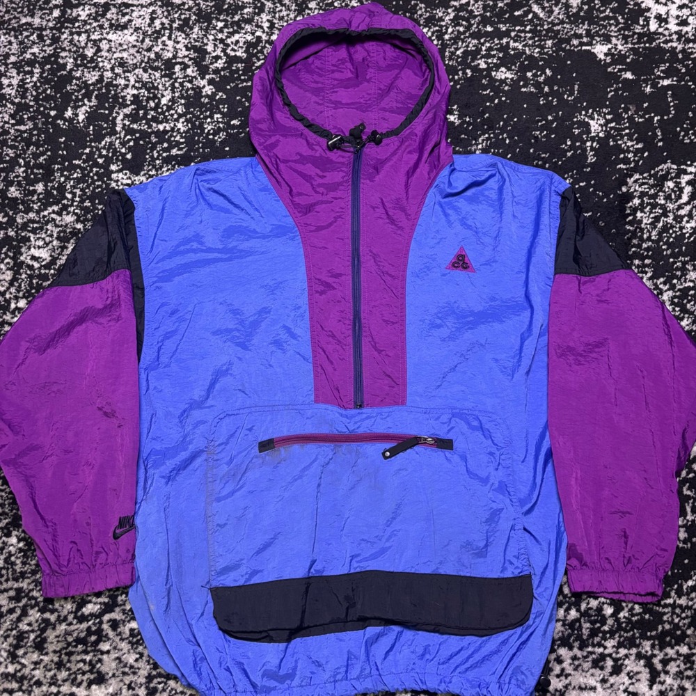 Vintage Nike ACG Anorak Windbreaker Jacket Blue Purple Colorblock Mens Large